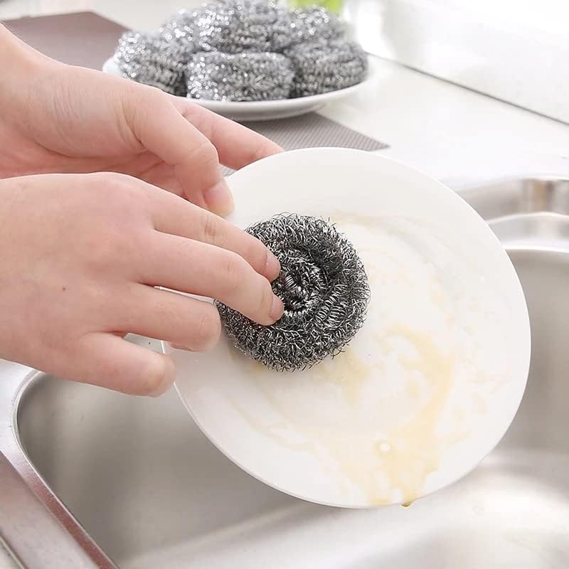 20pcs High-Zinc Wire Steel Ball Dishwashing Cleaning Equipments Steel Wool Pads Home Kitchen Utensils Supplies (Silver)