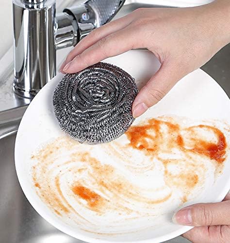DKKO Stainless Steel Scourers Cleaning Ball Metal Scouring Pads for Kitchens Bathroom Steel Wool Scrubber to Cleaning Dishes Pots Pans Ovens Grills, 6PACK