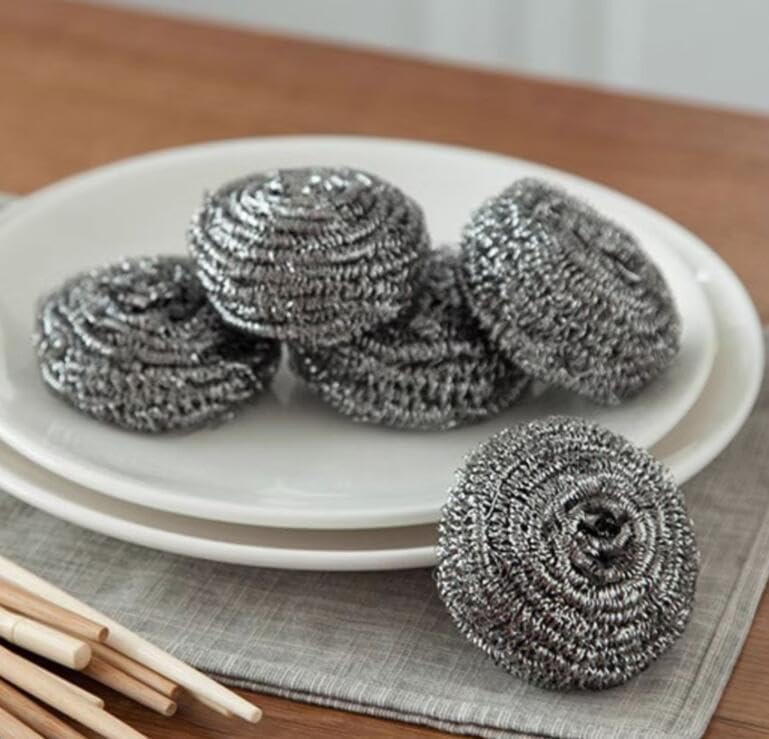 6Pcs Steel Wool Scrubbers Flexible Scrubber Pads for Cleaning Dish Pot Pan Sink Stainless Steel Non-Falling Steel Wire Ball Cleaning Ball Brush Pot Wash Pot Bowl Dish Handle Kitchen Tool