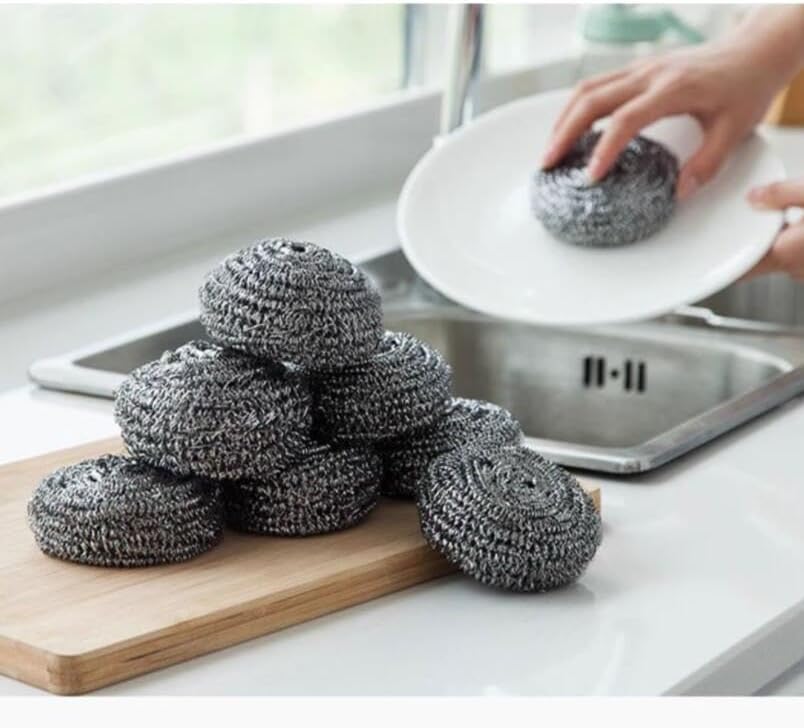 6Pcs Steel Wool Scrubbers Flexible Scrubber Pads for Cleaning Dish Pot Pan Sink Stainless Steel Non-Falling Steel Wire Ball Cleaning Ball Brush Pot Wash Pot Bowl Dish Handle Kitchen Tool