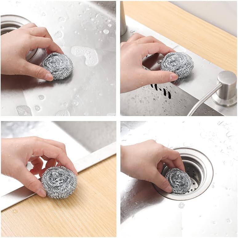 Stainless Steel Cleaning Ball Steel Wire Ball Household Kitchen Washing Pots Pans Dishes Remove Dirt Rust Scrubbing Tool,4cm (6pcs)