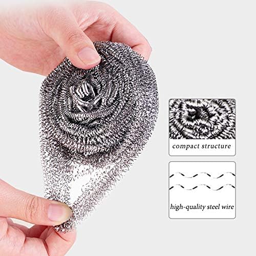DKKO Stainless Steel Scourers Cleaning Ball Metal Scouring Pads for Kitchens Bathroom Steel Wool Scrubber to Cleaning Dishes Pots Pans Ovens Grills, 6PACK