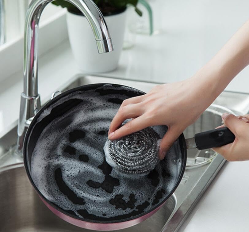 6Pcs Steel Wool Scrubbers Flexible Scrubber Pads for Cleaning Dish Pot Pan Sink Stainless Steel Non-Falling Steel Wire Ball Cleaning Ball Brush Pot Wash Pot Bowl Dish Handle Kitchen Tool