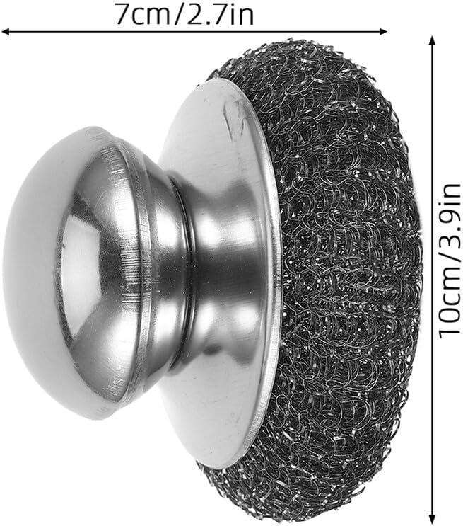 Heavy Duty Stainless Steel Pot Scrubber 1 Steel Wool Ball with 5 Replacement Pads Kitchen Pan Cleaning Brush for Home Dish Scouring and Wok Cleaning