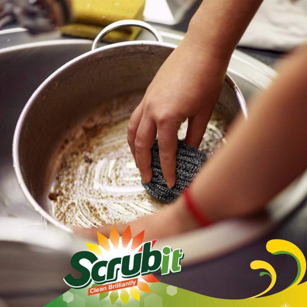 SCRUBIT 6 Pack Stainless Steel Scourers – Steel Wool Scrubber Pad Used for Dishes, Pots, Pans, and Ovens. Easy scouring for Tough Kitchen Cleaning.