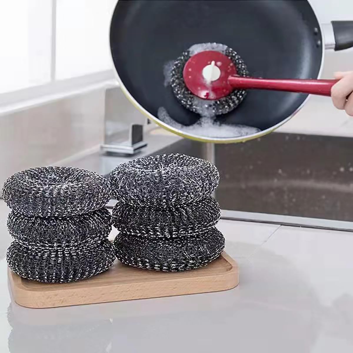 Replace Wire Cleaning Balls Steel Wool Pan Sponge Metal Dish Scrubber Pot Brushe Kitchen Scrub Super Scrub 6Pcs