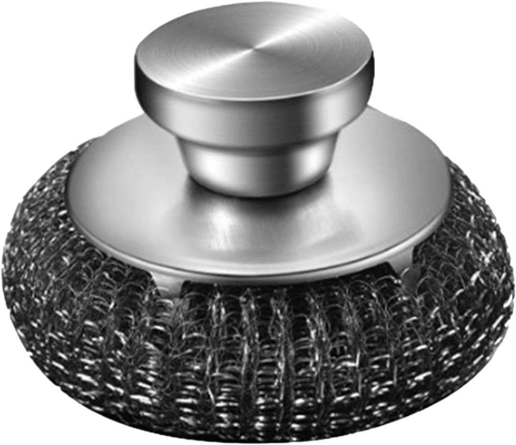 Stainless Steel Scrubber, 304 Stainless Steel Pot Brush, Portable Steel Wool Ball Long Handle Pot Brush, Steel Wool Scrubber (201 Stainless Steel Wire top Bead (Silver))