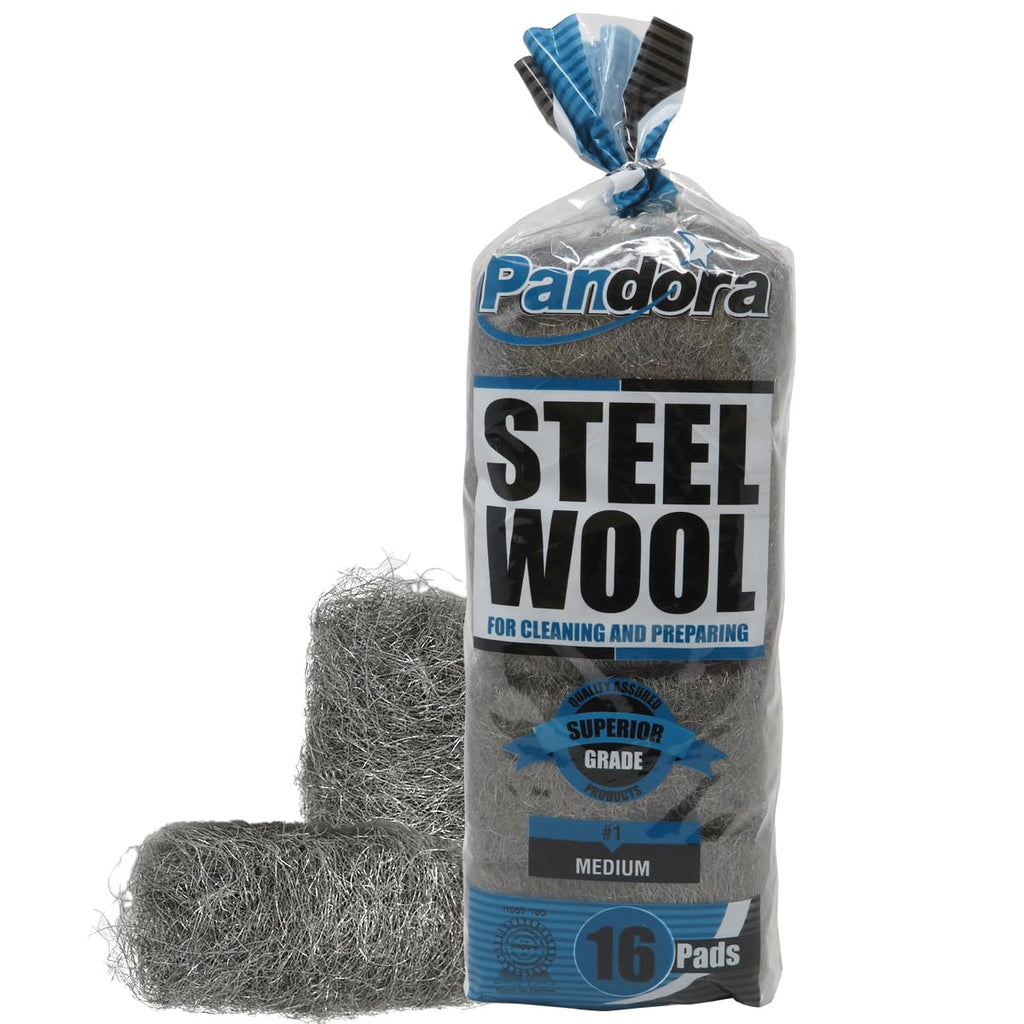 Pandora Steel Wool #00 – Extra Fine Grade, 16 Pads for Buffing and Cleaning - Quality Metal Strands - Ideal for Cleaning Golf Clubs, Metal Wheels, Screens, and Metal Lawn Furniture