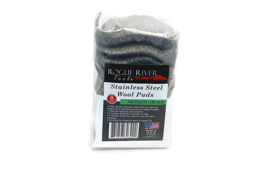 434 Stainless Steel Wool (8 pad Pack) - COARSE Grade - by Rogue River Tools. Made in USA, Oil Free, Won’t Rust. Choose from All Grades!