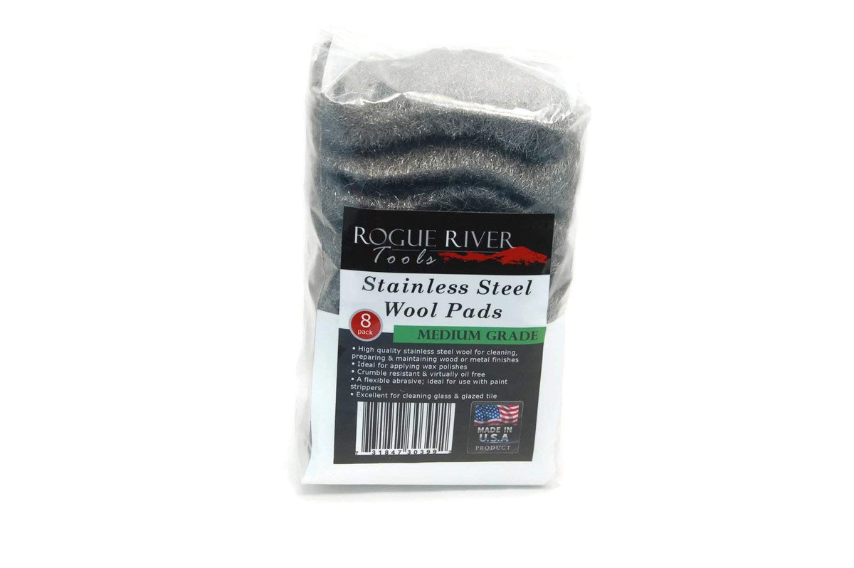 434 Stainless Steel Wool (8 pad Pack) - COARSE Grade - by Rogue River Tools. Made in USA, Oil Free, Won’t Rust. Choose from All Grades!