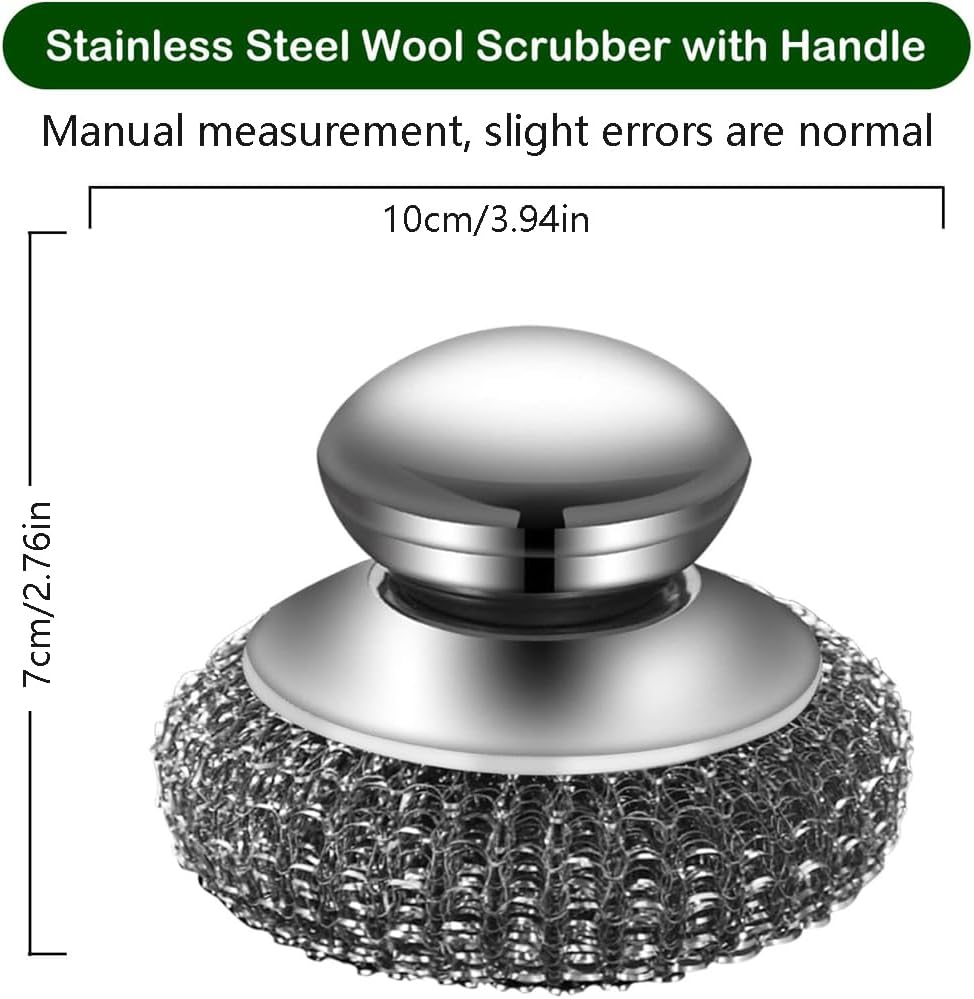 4PCS Steel Wool Set,consisting of 2 Stainless Steel Pot Brush and 2 Replacement Ball for Pots, Pans, Cast Iron, Grill, Sink, Dishes, Stove, Kitchen Deep Clean