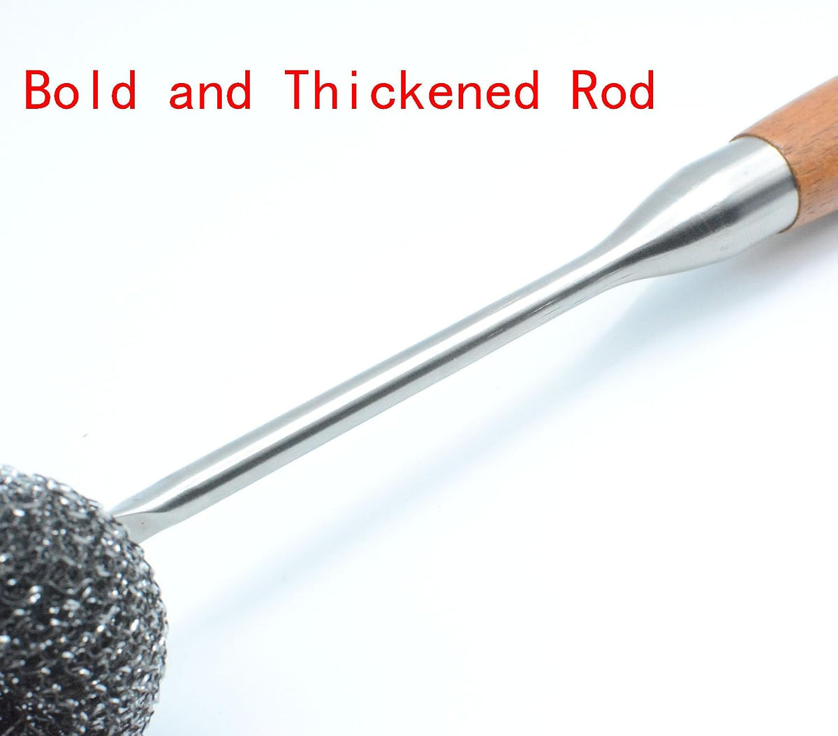 Long Handle Steel Wire Ball, Bold and Thickened 14.5 Inch Stainless Steel Ball Brush and 2 Additional Wire Balls for Pot, Bottle and Closestool (Wood)