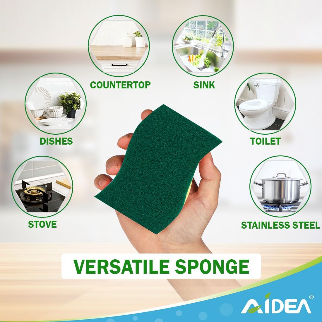 AIDEA Sponges Kitchen, 6Count, Heavy-Duty Scrub Sponges, Sponge for Dishes