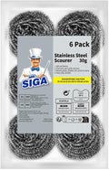 MR.SIGA Stainless Steel Scourer, Steel Wool Scrubbers, Pack of 6