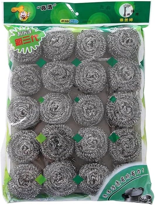 20pcs High-Zinc Wire Steel Ball Dishwashing Cleaning Equipments Steel Wool Pads Home Kitchen Utensils Supplies (Silver)