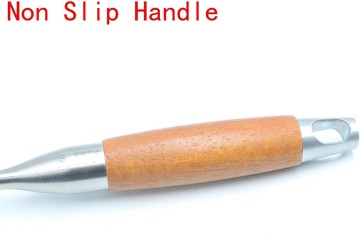 Long Handle Steel Wire Ball, Bold and Thickened 14.5 Inch Stainless Steel Ball Brush and 2 Additional Wire Balls for Pot, Bottle and Closestool (Wood)