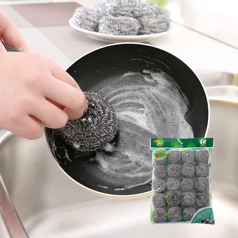 20pcs High-Zinc Wire Steel Ball Dishwashing Cleaning Equipments Steel Wool Pads Home Kitchen Utensils Supplies (Silver)