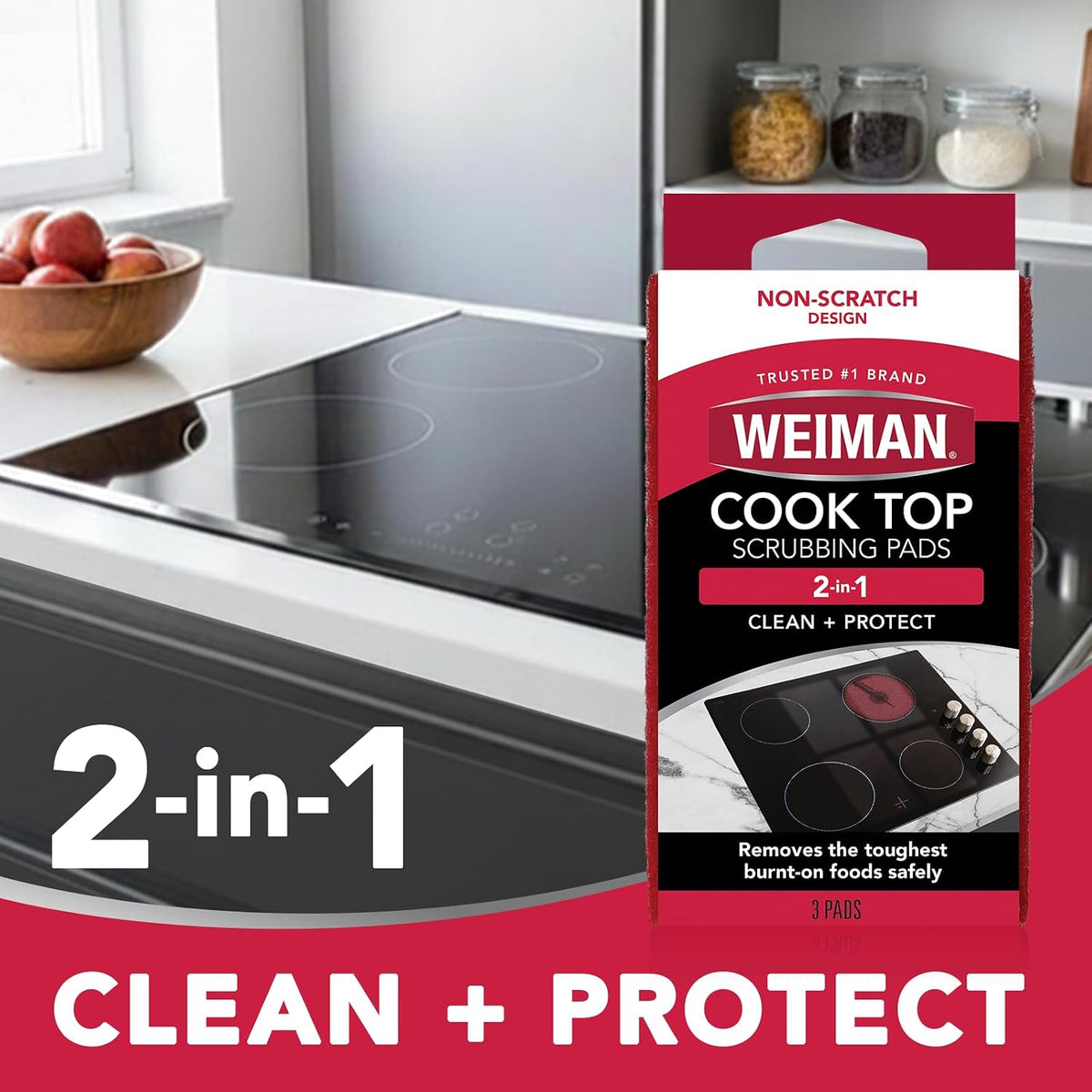 Weiman 6 Count Cooktop Scrubbing Pads, Removes Burnt-on Food, Scratch Free