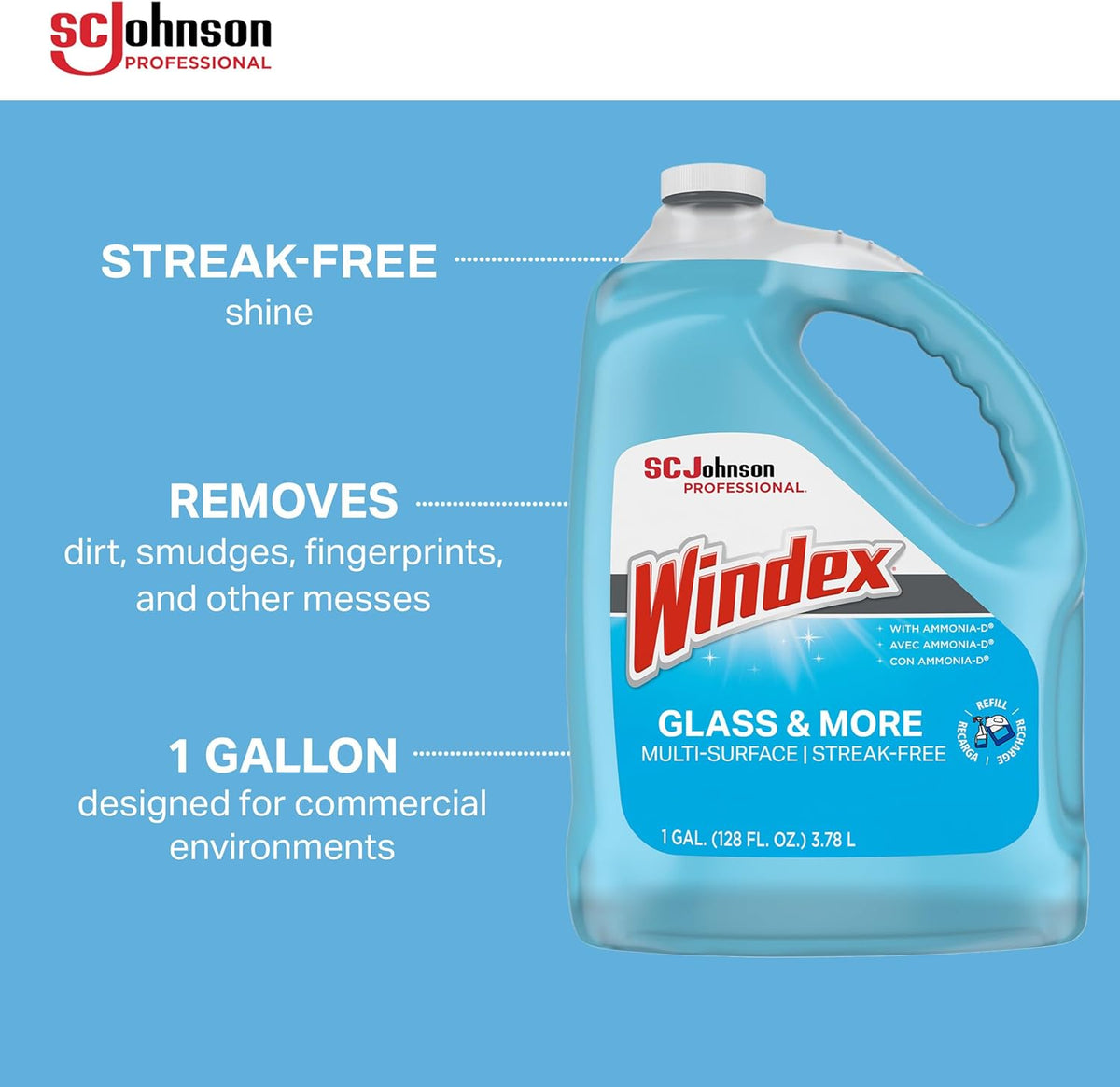 SC Johnson Professional Windex Glass Cleaner Refill, 1 Gallon, 4 Count