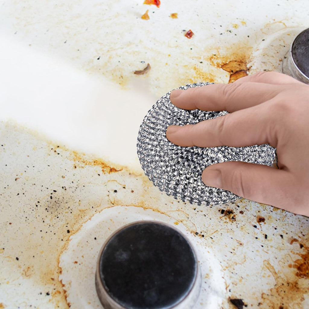 Steel Wool Brush with Handle, Dishwashing Steel Wool,Stainless Steel Handle Steel Wool Scrubber,Steel Wool Pads, for Cleaning Dishes, pots, Barbecue Grills, Sinks, etc. (Steel Wool Ball)