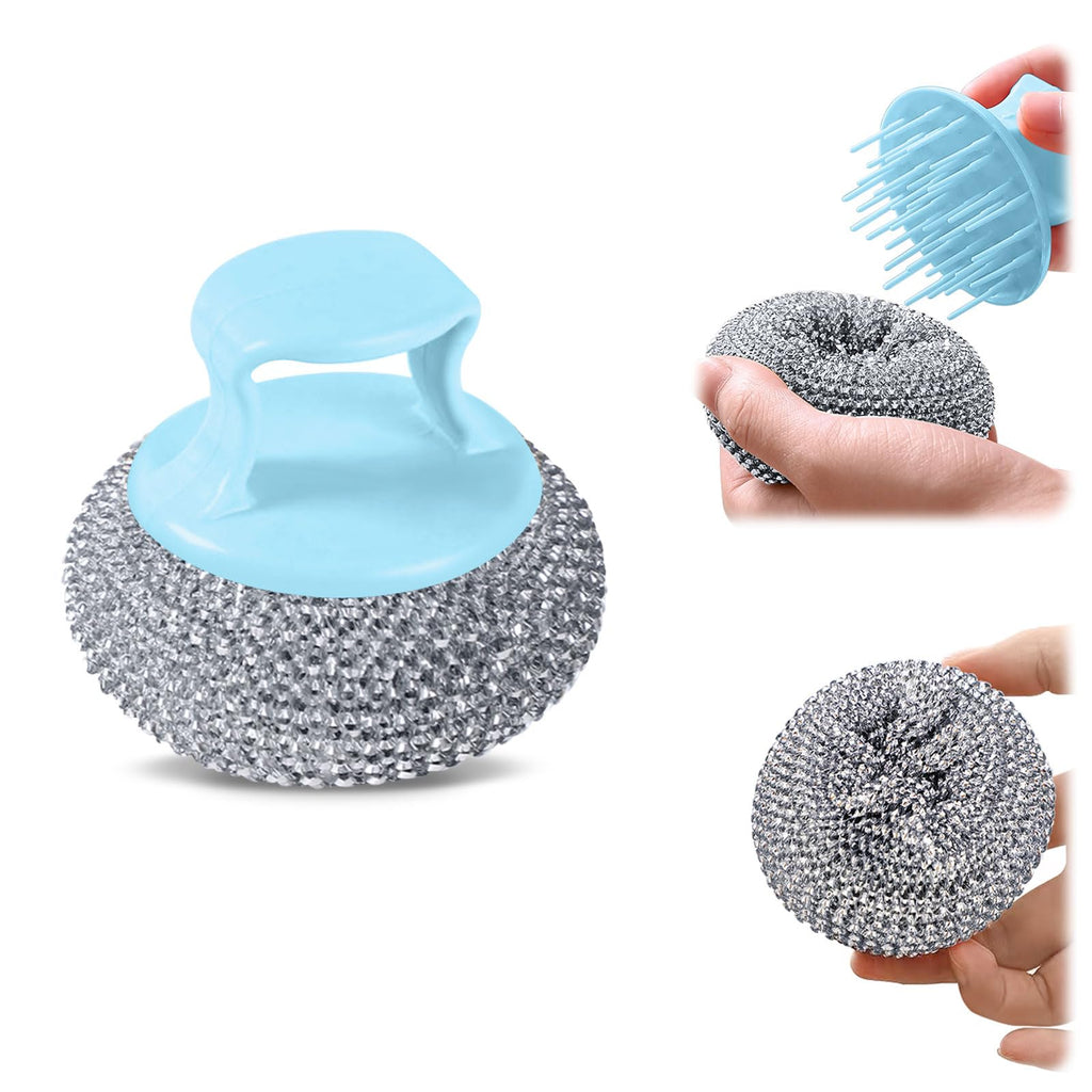 Steel Wool Brush with Handle, Dishwashing Steel Wool,Stainless Steel Handle Steel Wool Scrubber,Steel Wool Pads, for Cleaning Dishes, pots, Barbecue Grills, Sinks, etc. (Steel Wool Ball)