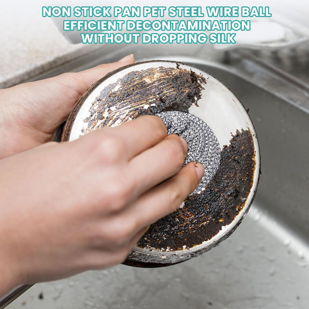 Steel Wool Brush with Handle, Dishwashing Steel Wool,Stainless Steel Handle Steel Wool Scrubber,Steel Wool Pads, for Cleaning Dishes, pots, Barbecue Grills, Sinks, etc. (Steel Wool Ball)