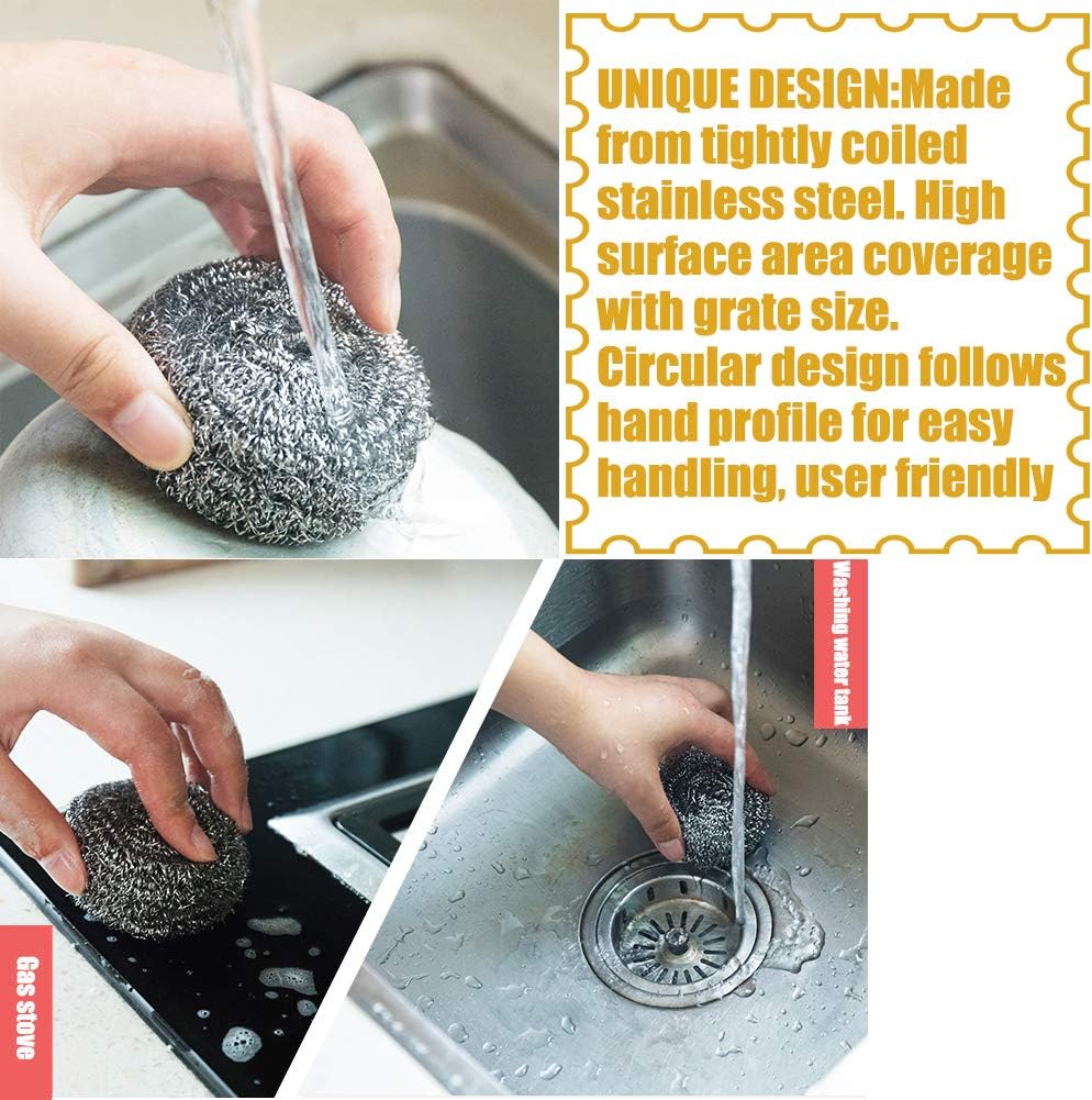 16 PCS Stainless Steel Sponges Scrubbers Cleaning Ball Utensil Scrubber Density Metal Scrubber Scouring Pads Ball for Pot Pan Dish Wash Cleaning for Removing Rust Dirty Cookware Cleaner (16 Packs)