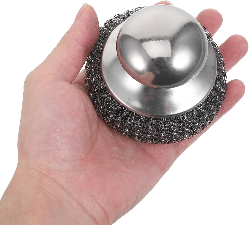 Heavy Duty Stainless Steel Pot Scrubber 1 Steel Wool Ball with 5 Replacement Pads Kitchen Pan Cleaning Brush for Home Dish Scouring and Wok Cleaning