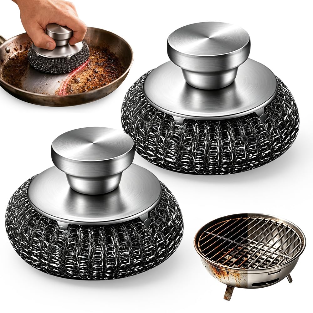 Stainless Steel Wool Scrubber with Handle