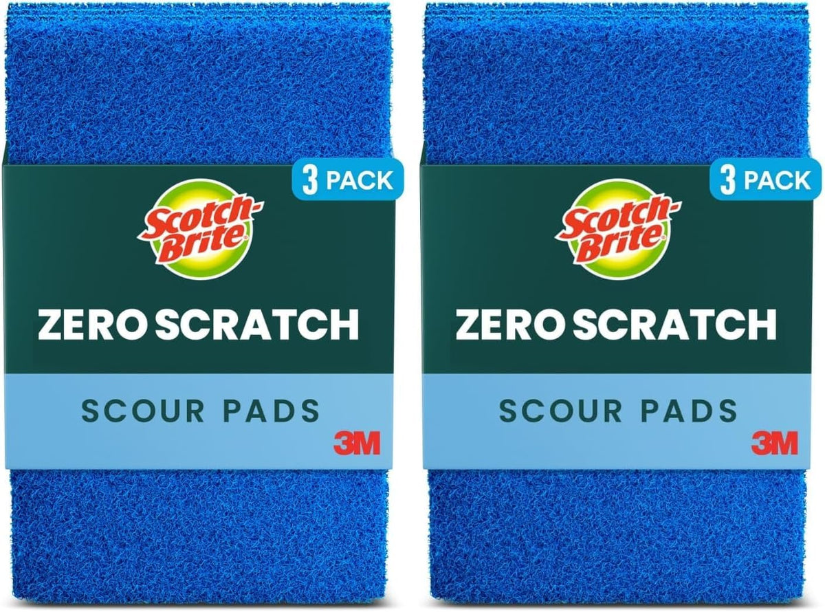 Scotch-Brite® Zero Scratch Scour Pad, 3 Scrubbing Pads, Non-Scratch Scouring Pads for Kitchen and Dish Cleaning (Pack of 2)
