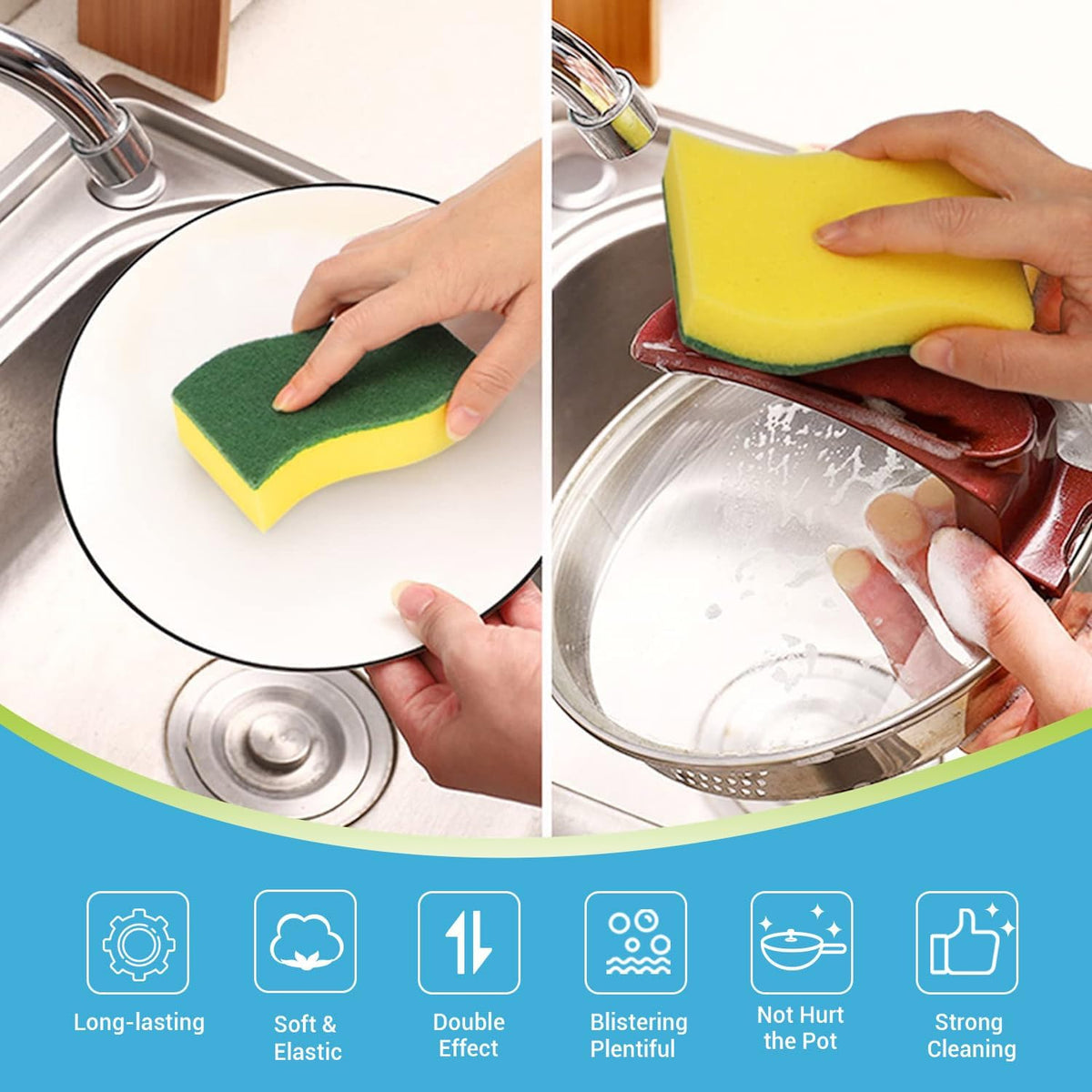 AIDEA Sponges Kitchen, 24-PK Heavy Duty Dish Sponges Kitchen, Scrub Sponges
