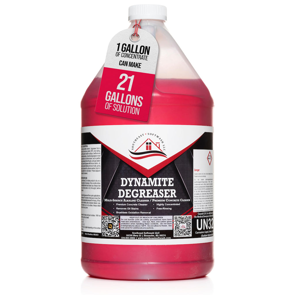 Dynamite Degreaser by Southeast Softwash | Heavy Duty Degreaser Cleaner for Oil and Grease | Driveway Cleaner for Concrete, Dumpster Pads, Gas Stations and Commercial Surfaces | 1 Gallon