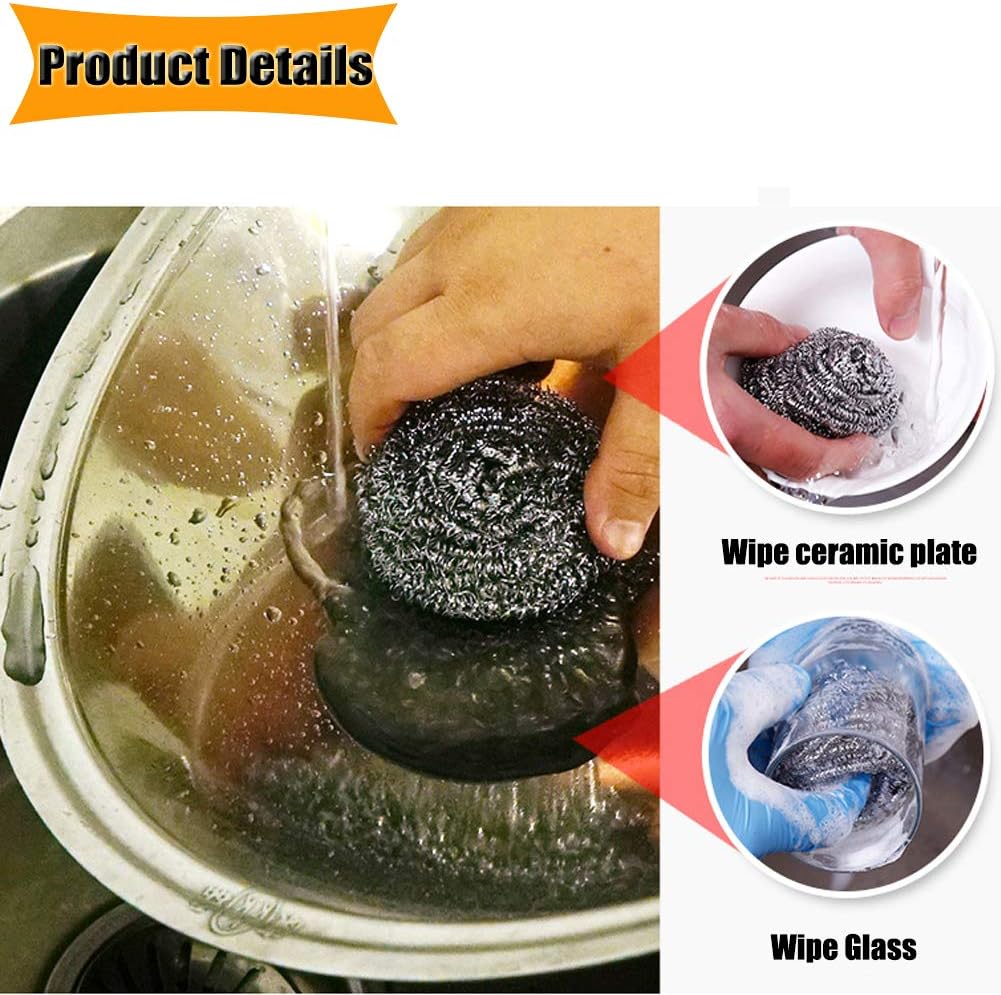 16 PCS Stainless Steel Sponges Scrubbers Cleaning Ball Utensil Scrubber Density Metal Scrubber Scouring Pads Ball for Pot Pan Dish Wash Cleaning for Removing Rust Dirty Cookware Cleaner (16 Packs)