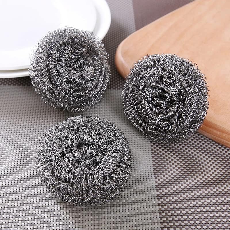 20pcs High-Zinc Wire Steel Ball Dishwashing Cleaning Equipments Steel Wool Pads Home Kitchen Utensils Supplies (Silver)