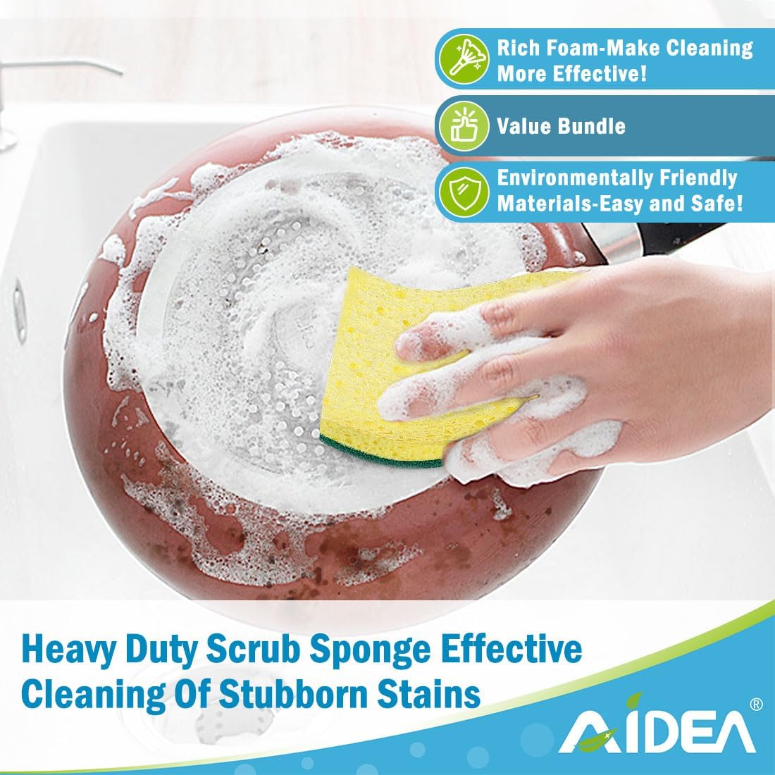 AIDEA Sponges Kitchen, 9Count, Dish Sponges, Heavy-Duty Scrub Sponge