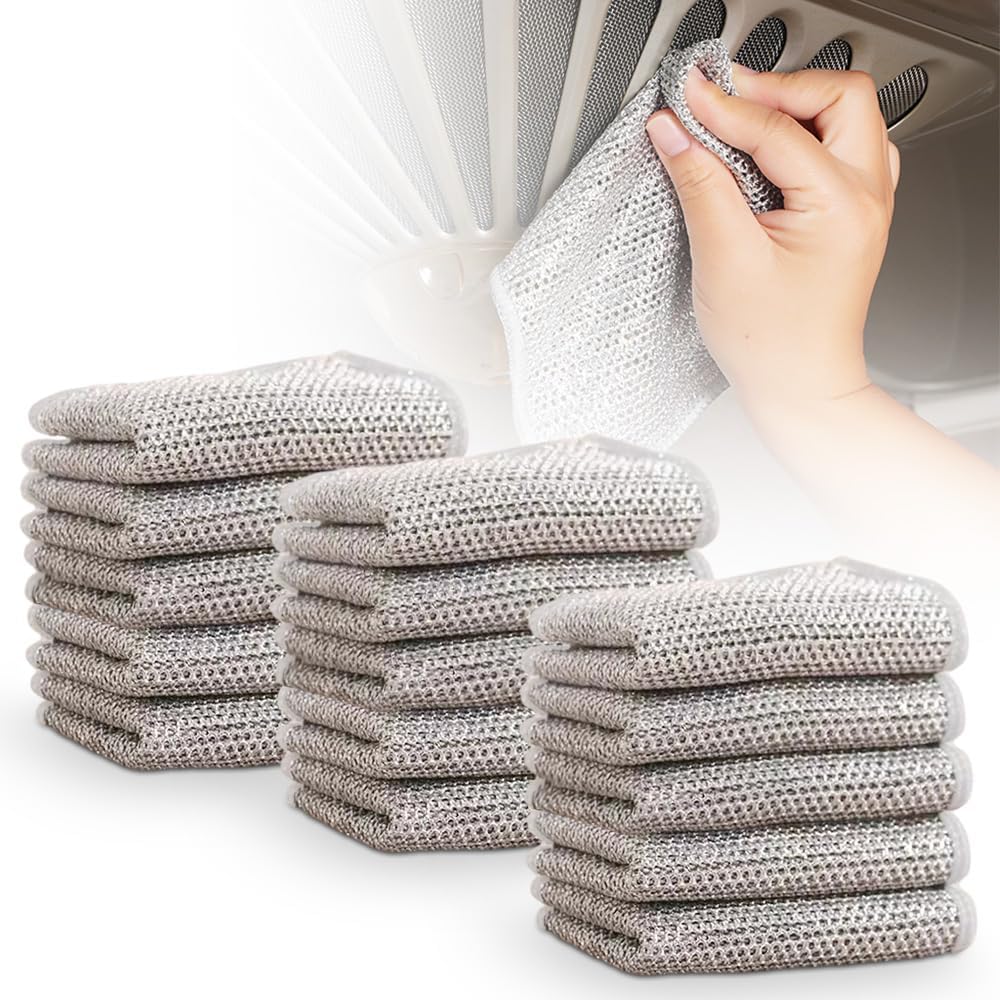 Cecurpo Multipurpose Wire Dishwashing Rags, New Silver Stainless Steel Dishwashing Cloth for Wet and Dry, Reusable Premium Metal Scrubbing Pads Sponge Clean Tool for Home Kitchen (5)