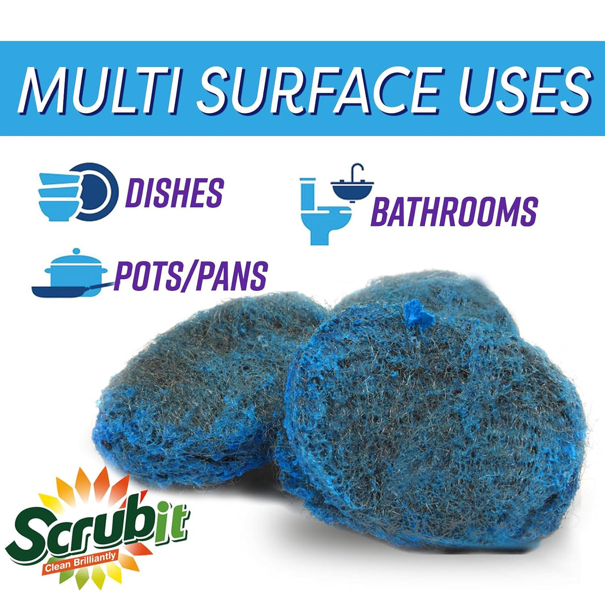 18 Pack Steel Wool Soap Pads by SCRUBIT - Metal Scouring Cooktop Cleaning Pads Used for Dishes, Pots, Pans, and Ovens - Pre-Soaped for Easy Cleaning of Tough Kitchen Grease and Oil