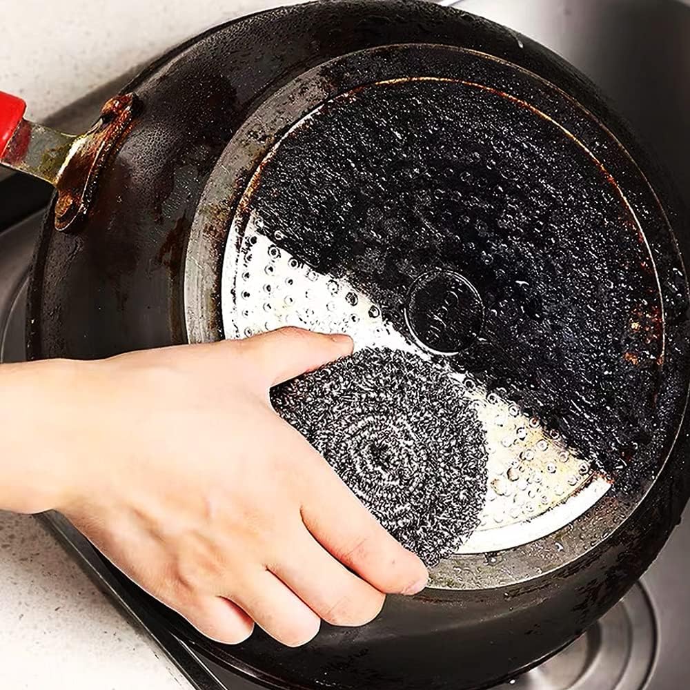 DKKO Stainless Steel Scourers Cleaning Ball Metal Scouring Pads for Kitchens Bathroom Steel Wool Scrubber to Cleaning Dishes Pots Pans Ovens Grills, 6PACK