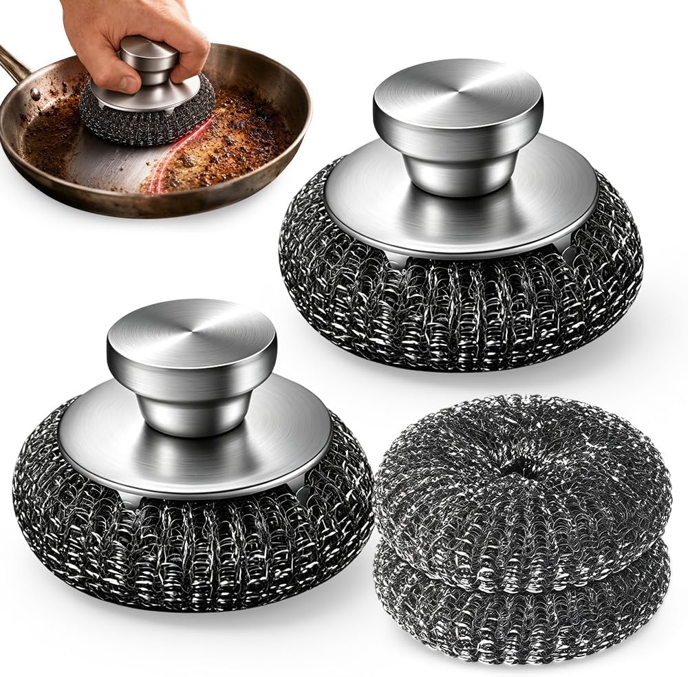 Stainless Steel Wool Scrubber with Handle