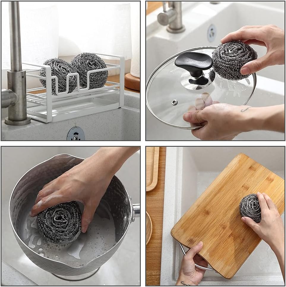 DKKO Stainless Steel Scourers Cleaning Ball Metal Scouring Pads for Kitchens Bathroom Steel Wool Scrubber to Cleaning Dishes Pots Pans Ovens Grills, 6PACK