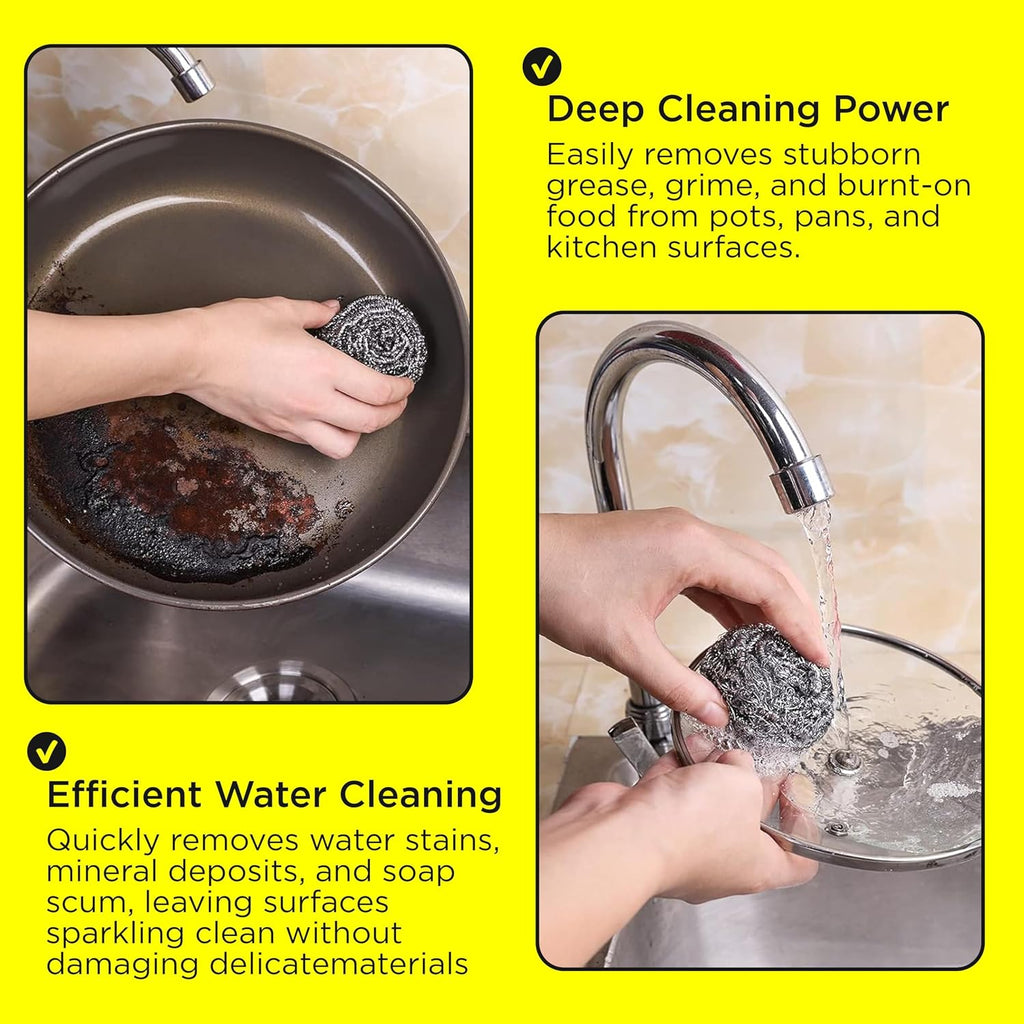 Stainless Steel Scourer Heavy Duty Scrubber Pads Steel Wool (12)
