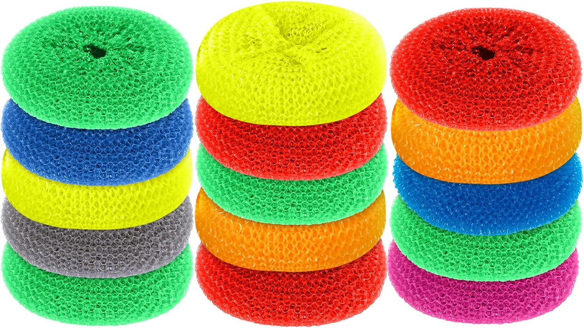 Blulu 15 Pieces Plastic Dish Scrubbers, Nylon Mesh Pads, Rainbow Colors