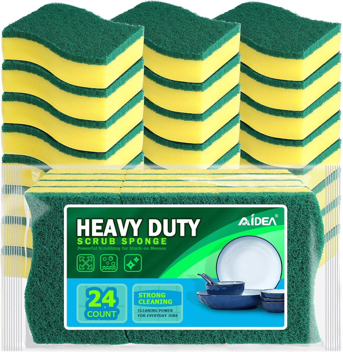 AIDEA Sponges Kitchen, 24-PK Heavy Duty Dish Sponges Kitchen, Scrub Sponges