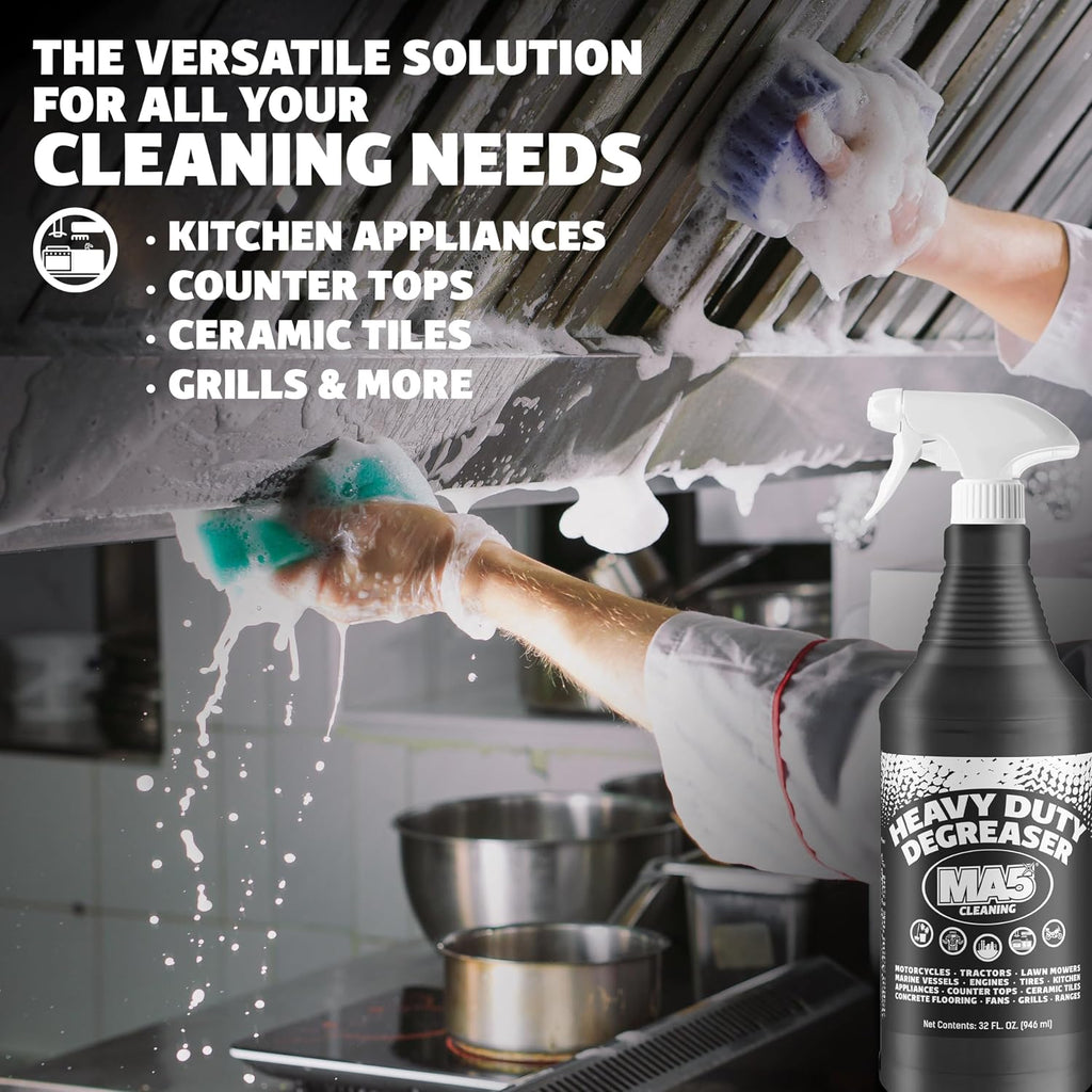 MA5x Heavy Duty Degreaser Cleaner | Indoor and Outdoor Formula | Commercial, Residential, Kitchen, Automotive and Equipment Degreaser and Cleaner | 32oz Spray Bottle | Pack of 2