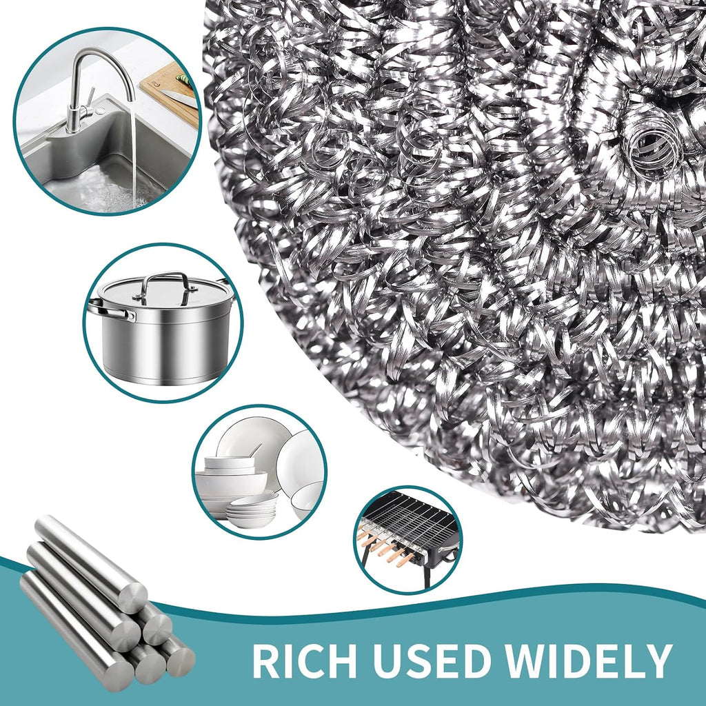 Carrie Joe Stainless Steel Scourer Heavy Duty Scrubber Pads Steel Wool Pack of 6,40g