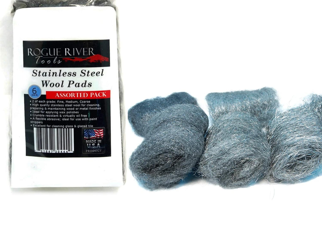 434 Stainless Steel Wool (8 pad Pack) - COARSE Grade - by Rogue River Tools. Made in USA, Oil Free, Won’t Rust. Choose from All Grades!