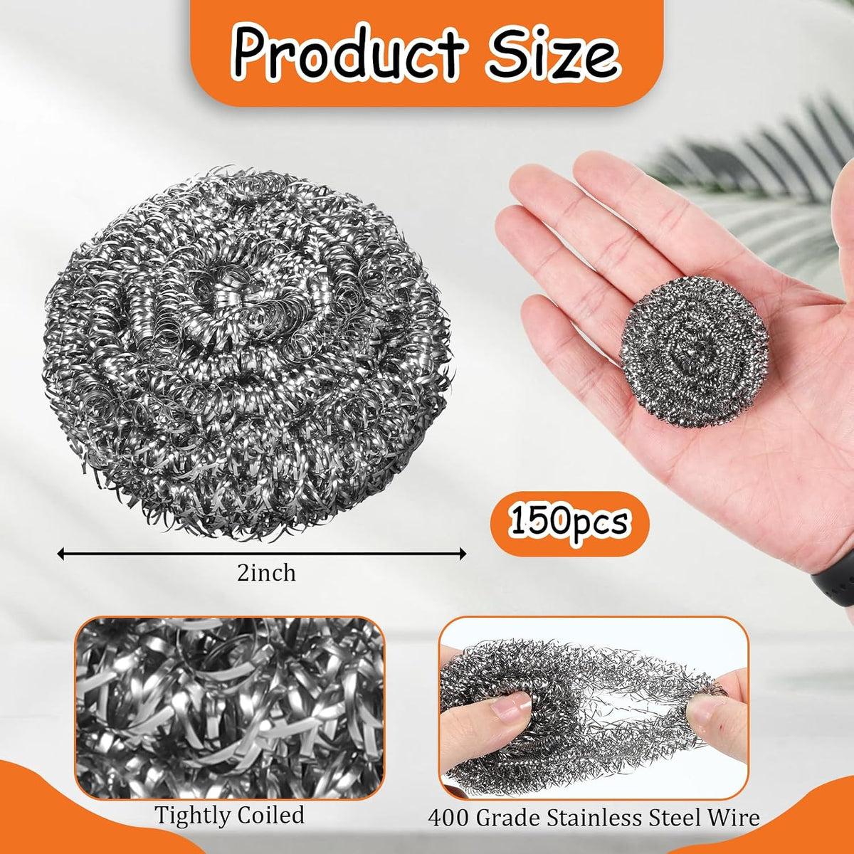 150 Pieces Small Stainless Steel Scourers Bulk Steel Wool Scrubbers