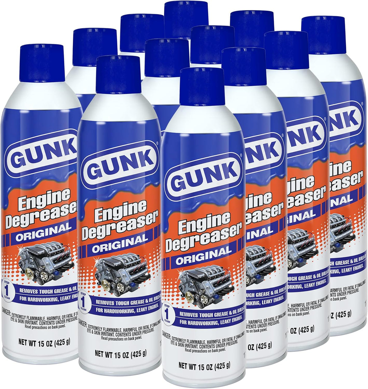 GUNK Engine Degreaser – Original Degreaser Cleaner Spray – Quickly Removes Tough Oil & Grease – Cleans Hardworking Engines – Rinses Easily with Water – 15 oz (Case of 12)