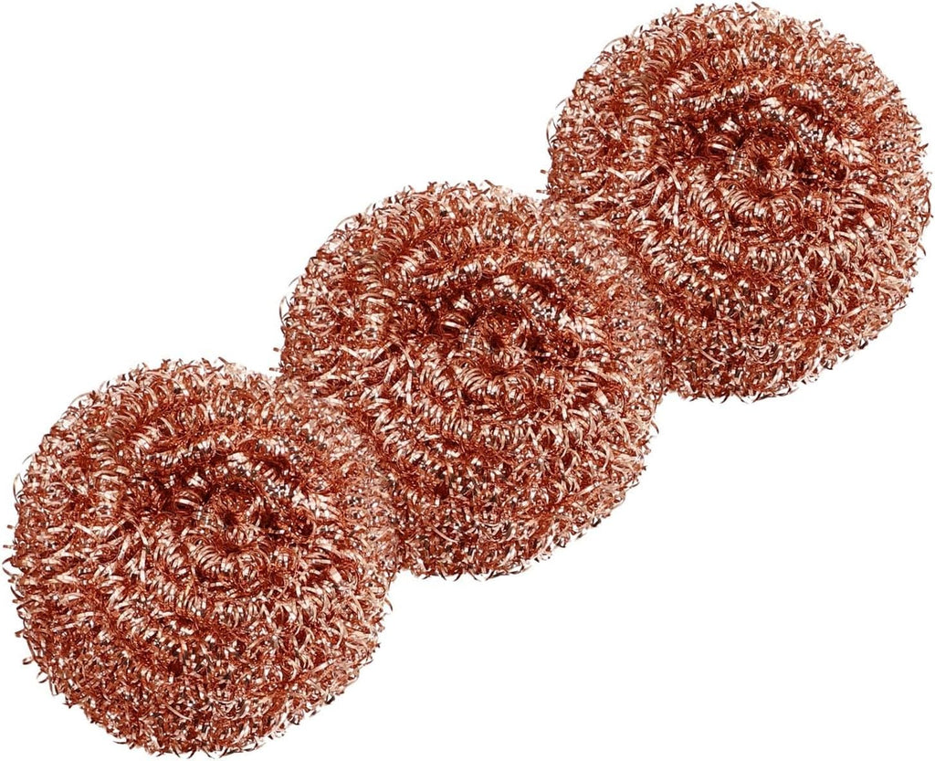 3Pcs Copper Coated Scourers, Scouring Pad, Steel Wool Scrubber, Ball Iron Cleaner Slag Remover Tool