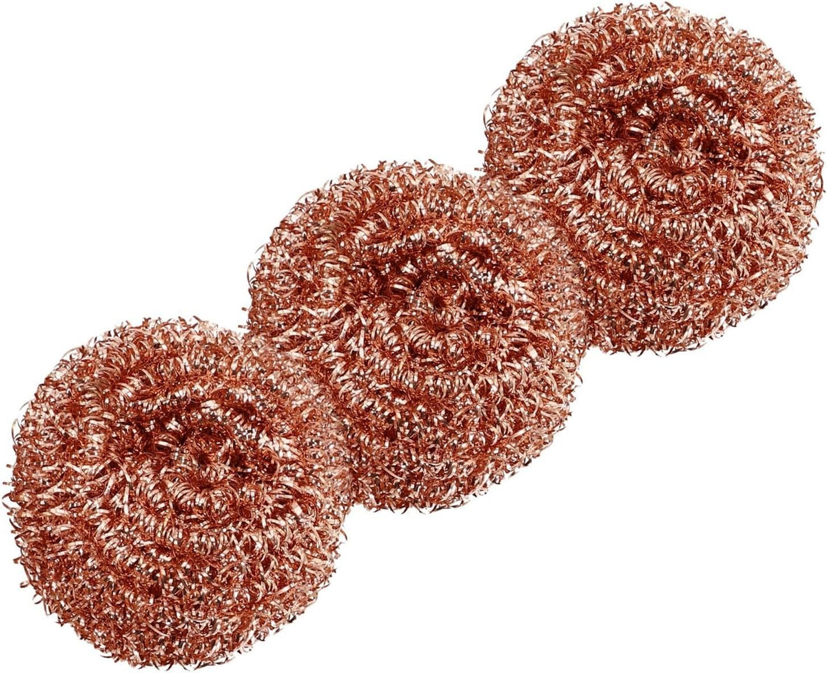 3Pcs Copper Coated Scourers, Scouring Pad, Steel Wool Scrubber, Ball Iron Cleaner Slag Remover Tool